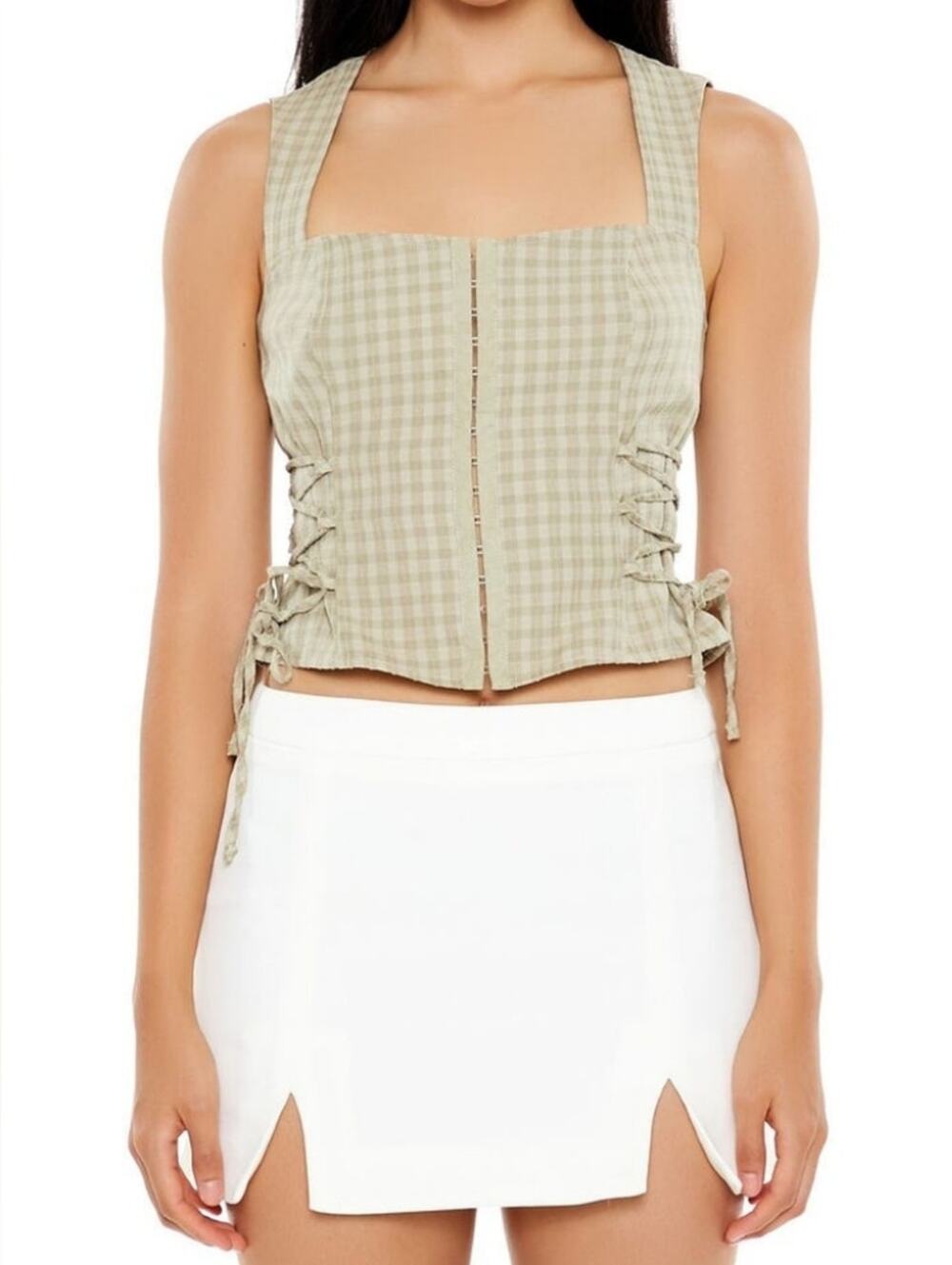 Forever 21  Gingham Lace Up Crop Corset Top
